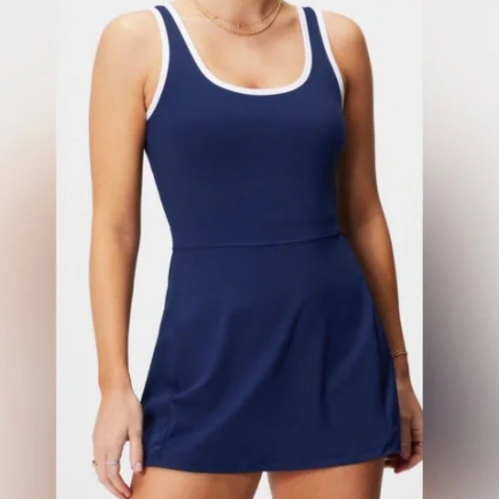 NWT Fabletics Sporty Built In Short Dress Athletic Navy Blue Large Preppy Tennis